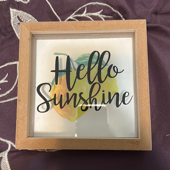 Other - Decorative sign says “Hello Sunshine” with lemons in background.
